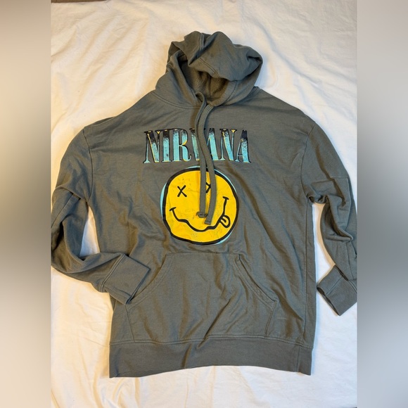 NIRVANA Other - Nirvana Smiley Face Hoodie Sz M Big Logo Sweatshirt  Sleeve A030425